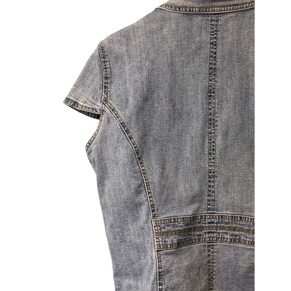Ratio Liz Claiborne Denim Stretch‎ Shirt Medium Button Front Short Sleeve - Picture 4 of 7
